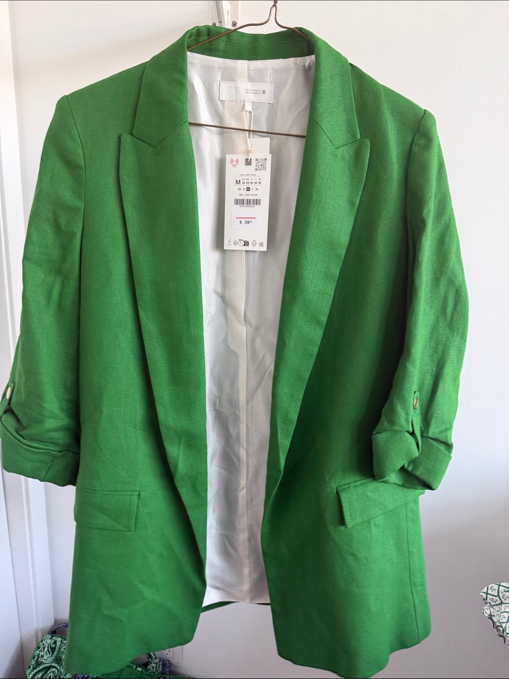 Zara Green Linen Women's Blazer - Classic Open Front Jacket. BNWT
